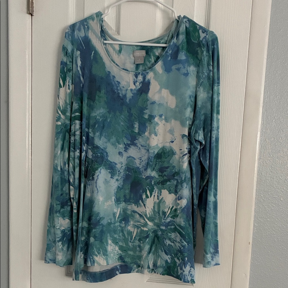 Elegant Blue and Green Tie-Dye Long Sleeve Top